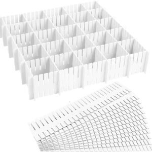 24 Pcs Drawer Divider Adjustable DIY Storage Organizer Separator for Tidying Clutter Cutlery Underwear Socks Clothes Dresses Desk & Box in Kitchen Bathroom Bedroom Office (Cut at Will)