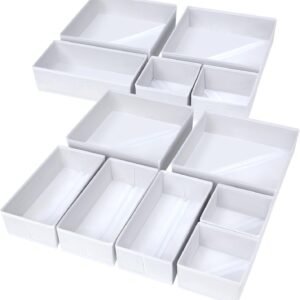 Drawer Organizer Clothes, 12 Pack Fabric Closet Organizers and Storage, Foldable Baby Clothes Organizer & Dresser Bin For Nursery, Bedroom, Closet, Socks, Bra, Tie,White