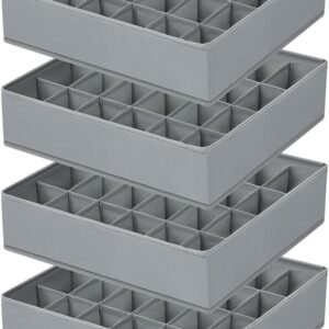 Sock Organizer 4 Pack, 24 Cell Underwear Organizer Foldable Underwear Storage, Sock and Underwear Drawer Organizer for Socks Ties Underwear Belts. (Grey)