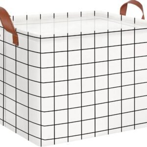 Rectangular Storage Bin,Waterproof Coating (white checks) | Collapsible Cute Pattern Storage Bin