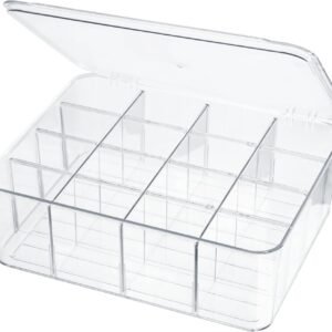 Socks Underwear Drawer Organzier Dividers, 16 Compartment Removable Divided Plastic Storage Bin with Lid, Storage Organizer for Scarves Ties Bras, Clear Dresser Drawer Organizers