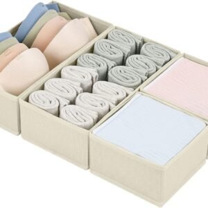 Drawer Organizers Clothes, Dresser Organizer Bins for Baby Clothes,Underwear and Sock, Fabric Closet Organization and Storage Boxs, Drawer Dividers for Nursery, Clothing, Tie - 4 Pack, Beige