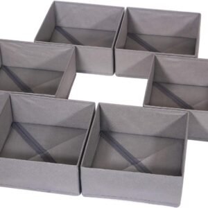 6 Pack Foldable Cloth Storage Box Closet Dresser Drawer Organizer Fabric Baskets Bins Containers Divider for Clothes Underwear Bras Socks Lingerie Clothing, M Grey 600