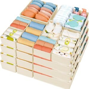 Drawer Organizer Clothes, 24 Pack Dresser Organizer, Foldable Closet Organizers and Storage, Fabric Dresser Drawer Organizers, Drawer Dividers for Nursery, Baby Clothes, Underwears, Sock