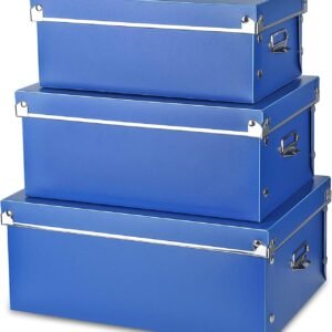 photo boxes storage, storage boxes with lids and Handles, 3 in 1 Set, Multiple Size(Small/Medium/Large) Plastic Box for Photos, Document, Cosmetic, Socks, Snacks, Etc(Blue)