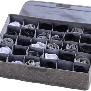 Underwear Socks Ties Storage Organizer with Lids Foldable Closet Drawer Organizer 30 Cells, Fabric Wardrobe Divider Storage Box for Scarves and Lingerie (30 Cell, Gray)