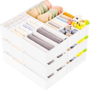 15 Pack Drawer Organizer for Clothes, Foldable Dresser Dividers with 3 Sizes, Fabric Storage Bins – White