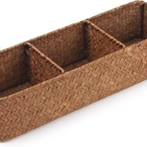 Seagrass Storage Basket 3 Sections Woven Shelf Baskets with Compartment (Natural, 14.6inch x 4.7inch x 3.1inch)