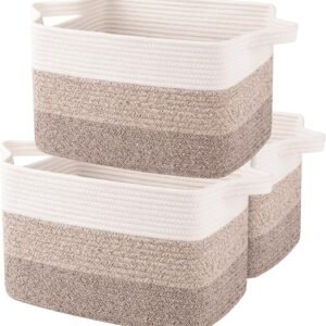 Storage Basket, Woven Baskets for Storage, Cotton Rope Basket for toys,Towel Baskets for Bathroom - Pack of 3, Gradient Yellow