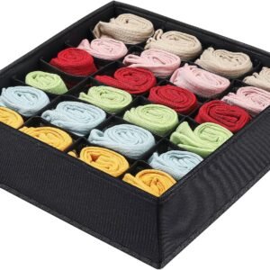 Foldable Storage Cubes Drawer Underwear Organizer Dividers， under Cabinet Organizer 24-Cell Fabric Storage Boxes for Lingerie,Socks,Ties （Black）