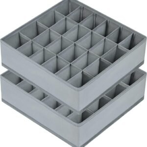 Sock Drawer Organizer Divider 2 Packs Underwear Organizer, 24 Cell Closet Organizers and Storage Organizer Sock Holders Organizers for Storing Socks, Handkerchiefs, Ties, Belts (Grey)
