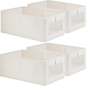 4 Pack Linen Storage Bins, Storage Containers for Organizing Clothing, Jeans, Toys, Books, Shelves, Closet, Wardrobe - Closet Organizers and Storage, Large Storage Boxes Baskets with Window