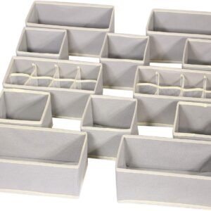 Set of 12 Foldable Drawer Organizer Dividers Cloth Storage Box Closet Dresser Organizer Cube Fabric Containers Basket Bins for Underwear Bras Socks Panties Lingeries Nursery Baby Clothes Grey