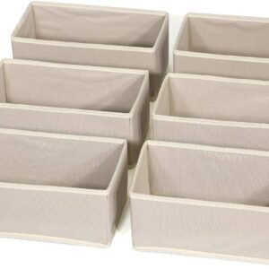6 Pack Foldable Cloth Storage Box Closet Dresser Drawer Organizer Fabric Baskets Bins Containers Divider for Clothes Underwear Bras Socks Lingerie Clothing,Beige 060