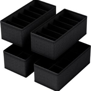 4 PACK Sock Underwear Drawer Organizer Dividers, Collapsible Cabinet Closet Storage Boxes for Clothes, Socks, Lingerie, Underwear, Tie, Belt,Bedroomedroom