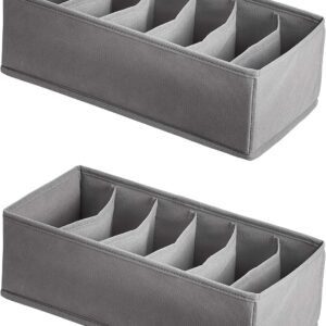 Amazon Basics Deep Drawer Organizer for Clothes, Collapsible Storage Boxes for Socks, Underwear and Baby Items, Set of 4, Gray | Pack of 2